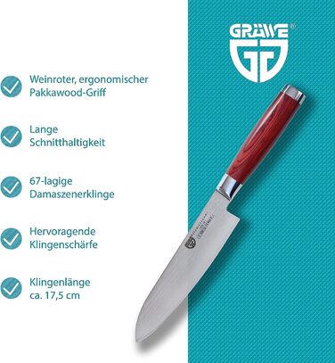 Нож из 67 слоев дамасской стали 17.5 см Santoku 074.56 GRÄWE