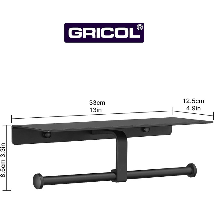 Держатель для туалетной бумаги с полочкой, черный GRICOL