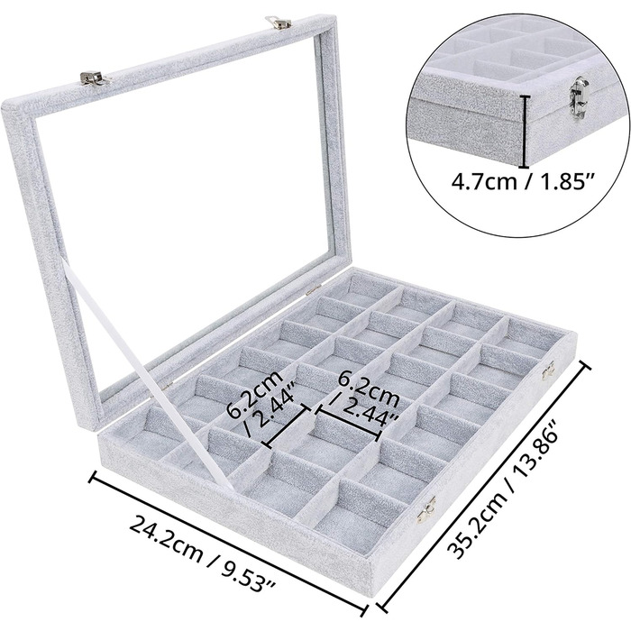 Шкатулка для украшений с 24 отделениями, серый бархат Belle Vous