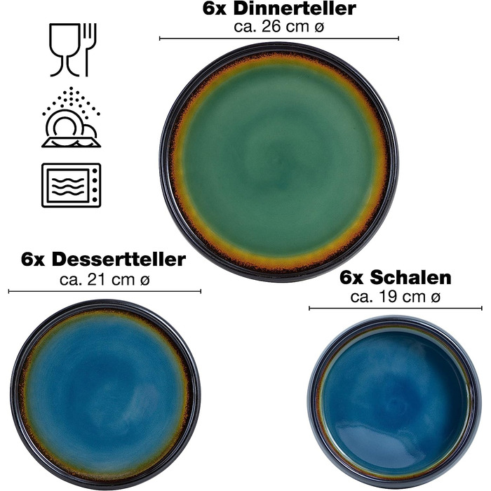 Набор посуды из керамогранита 18 предметов, зеленый Moritz & Moritz Solid