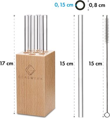 Набор стеклянных соломинок с подставкой 15 см GLASWERK