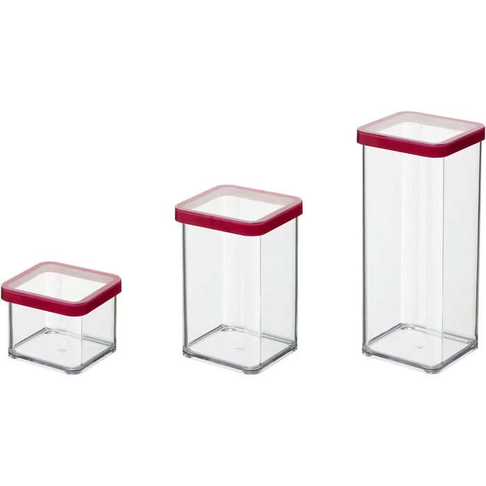 

Rotho Набор банок для хранения, 3 предмета 1 x 0,5 л 1 x 1 л 1 x 1,5 л, 21,2 x 11,4 x 23,5 см Rotho Loft, Прозрачный/красный