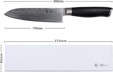 Профессиональный нож сантоку из настоящей японской дамасской стали с ручкой Micarta 16 см Wakoli