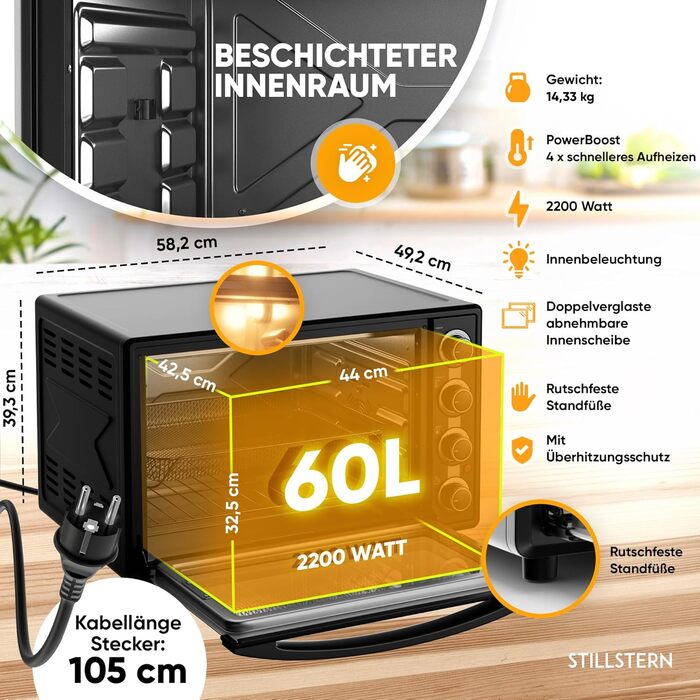 Мини-духовка с конвекцией воздуха 60 л CYCLONE PRO+ Stillstern