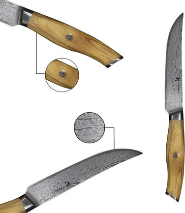 Набор из 6 дамасских ножей для стейка с рукоятками из оливкового дерева 12,5 см Wakoli Exclusive