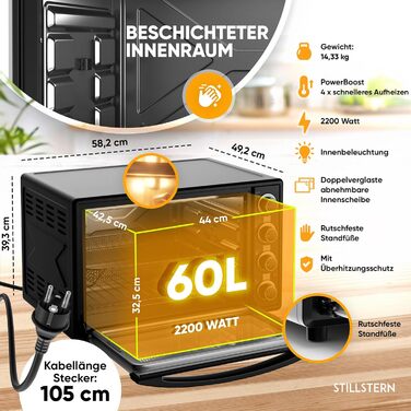 Мини-духовка с конвекцией воздуха 60 л CYCLONE PRO+ Stillstern