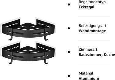 Угловая полка для душа 2 предмета, черная GRICOL
