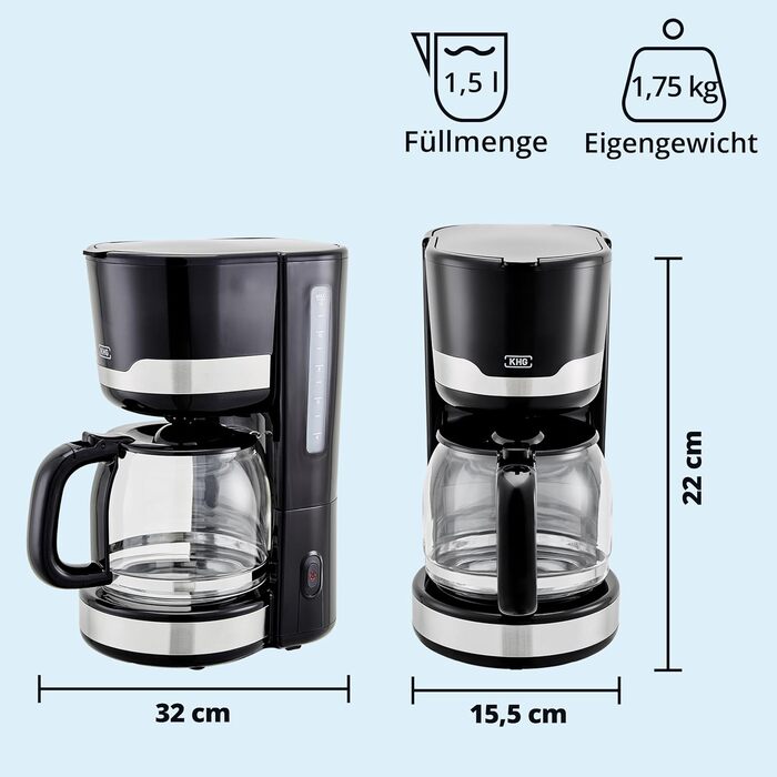 Кофемашина 1,5 л 1000 Вт Black KHG